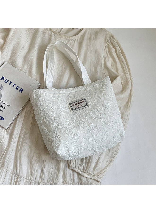 South Korea Ins Niche Canvas Bag 2024 Fashion Commuter Tote Bag Female College Students Class Shoulder Bag-Color:small Size Creamy-white - Image 1