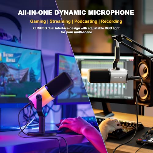 MAONO Dynamic Gaming Microphone: USB/XLR Streaming Mic for PC Podcast Recording, Custom Software, RGB, Mute Button, Gain Knob, 48kHz/24bit Studio Desktop Mic for YouTube Video Creation -PD100X RGB - Image 2
