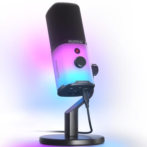 MAONO Dynamic Gaming Microphone: USB/XLR Streaming Mic for PC Podcast Recording, Custom Software, RGB, Mute Button, Gain Knob, 48kHz/24bit Studio Desktop Mic for YouTube Video Creation -PD100X RGB - Image 1