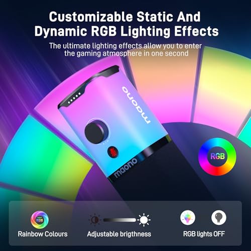 MAONO Dynamic Gaming Microphone: USB/XLR Streaming Mic for PC Podcast Recording, Custom Software, RGB, Mute Button, Gain Knob, 48kHz/24bit Studio Desktop Mic for YouTube Video Creation -PD100X RGB - Image 4