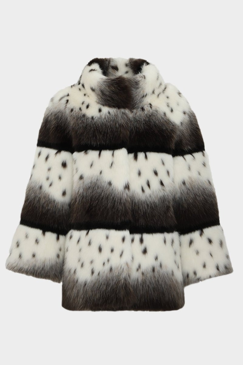 Açelya Okcu Açelyaokcu Stand Collar Loose Patterned Women's Fur Coat  - Image 1