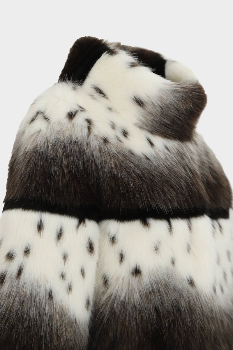 Açelya Okcu Açelyaokcu Stand Collar Loose Patterned Women's Fur Coat  - Image 3