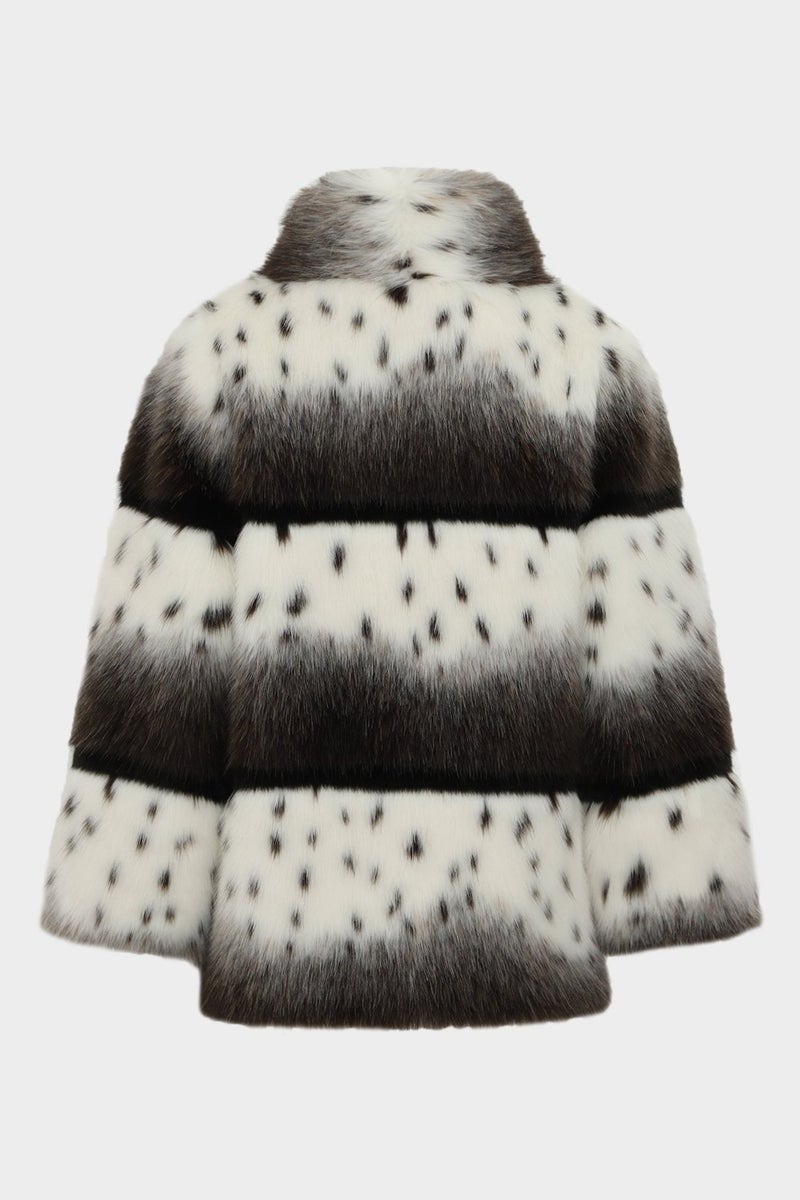 Açelya Okcu Açelyaokcu Stand Collar Loose Patterned Women's Fur Coat  - Image 2