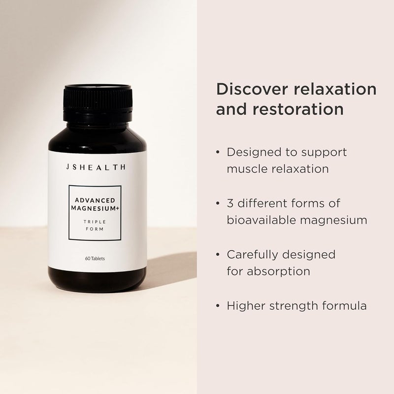 JSHealth مكملات المغنيسيوم المتقدمة من JSHealth مع مغنيسيوم جليسينات وسيتريت للاسترخاء العضلي 60 قرص - Image 2