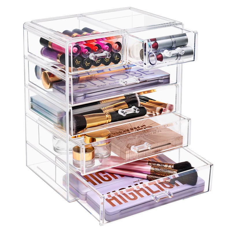 Sorbus Acrylic Makeup Organizer Set, 6-Drawer Vanity & Countertop Cosmetic Storage with Small & Wide Drawers, Clear Makeup Storage for Brushes, Lipsticks, Jewelry - Holiday Gift for Women & Teens - Image 1
