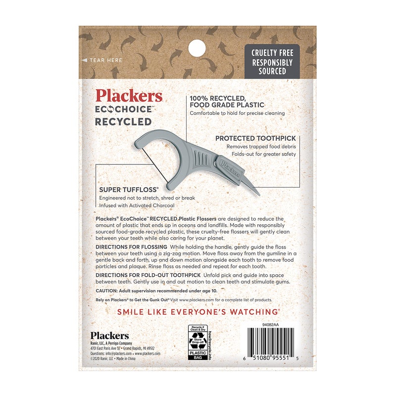 Plackers Ecochoice Activated Charcoal Recycled Dental Flossers, 90 Count (Pack of 4) - Image 2