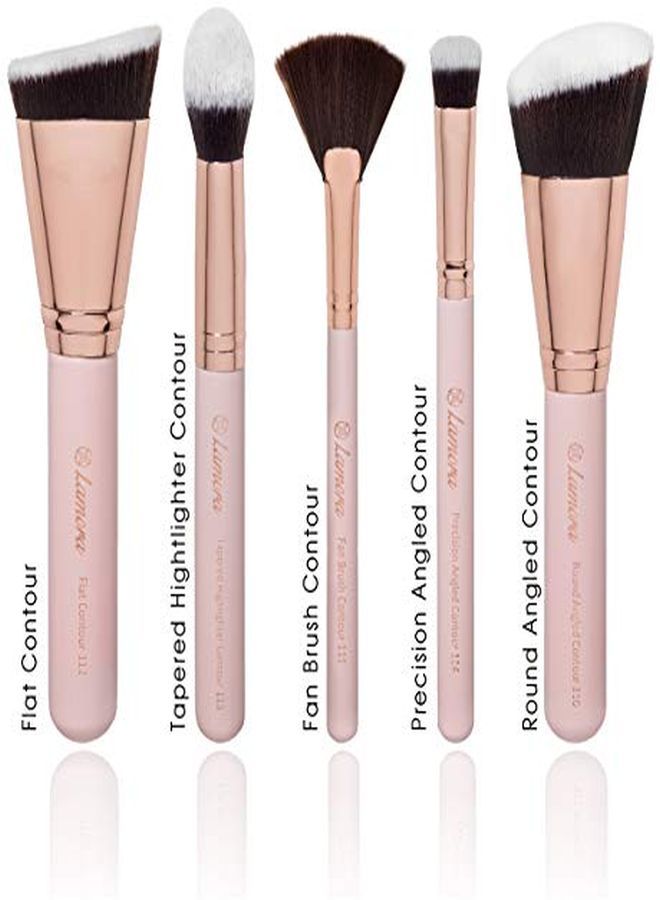 Lamora Ce Contour Brush Set - Synthetic Contouring Sculpting And Highlighting Kit - Cream Blush Powder Flat Nose Cheek Round Small Angled Fan Tapered Precision Kabuki Foundation Makeup Brushes - Image 2