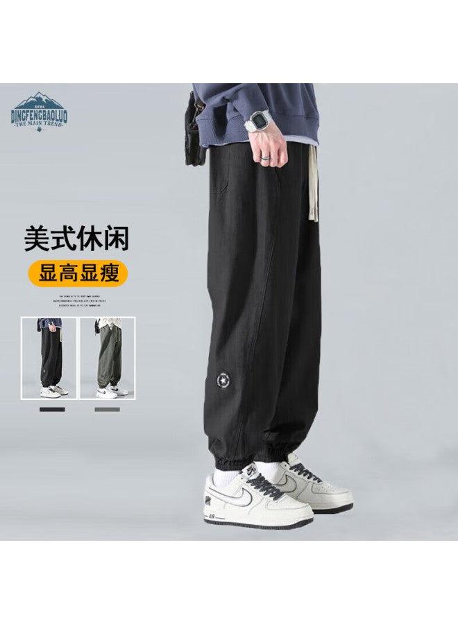 Dingfengbaoluo Men's Pants, Autumn And Winter Style, Large Size, Versatile, Loose-fitting, Cargo, Tapered, Casual Trousers, Hk9210, Black, Size L - Image 1