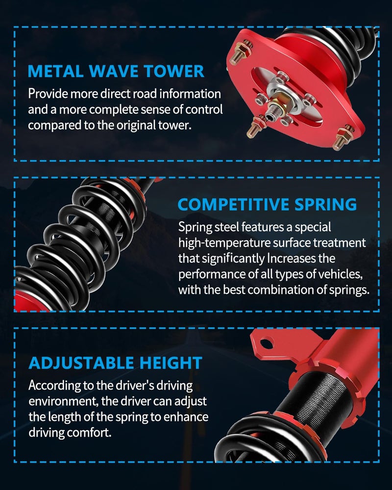 ECCPP نوابض تعليق ECCPP القابلة للتعديل لسيارات تويوتا كورولا 2003-2008 / تويوتا ماتريكس 2003-2008 (لا تناسب طراز AWD أو XRS) - أحمر - Image 4