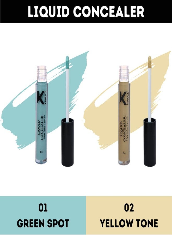 KINDED Liquid Concealer Full Coverage Colour Corrector Contour Waterproof HD Pro Master Series for Dry & Oily Skin Dark Circles & Spots (Creamy Matte, Green Spot & Yellow Tone Combo, 6 ml each) - Image 2
