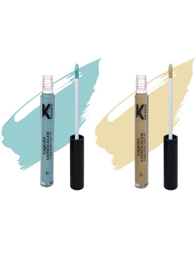 KINDED Liquid Concealer Full Coverage Colour Corrector Contour Waterproof HD Pro Master Series for Dry & Oily Skin Dark Circles & Spots (Creamy Matte, Green Spot & Yellow Tone Combo, 6 ml each) - Image 1