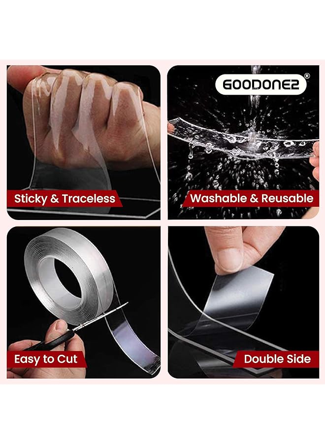 erorex Style Double Sided Tape Heavy Duty Multipurpose Removable Clear And Tough Mounting Tape Sticky Adhesive Reusable Strong Wall Tape Picture Hanging Strips Poster Pack Of 1 With Scissor  - Image 5