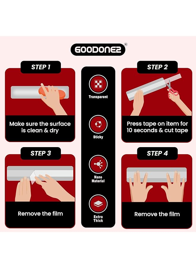 erorex Style Double Sided Tape Heavy Duty Multipurpose Removable Clear And Tough Mounting Tape Sticky Adhesive Reusable Strong Wall Tape Picture Hanging Strips Poster Pack Of 1 With Scissor  - Image 2