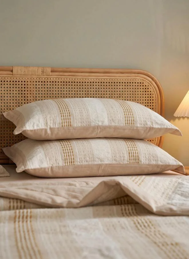Styli 4-Piece Beige Striped Polyester Duvet Cover Set