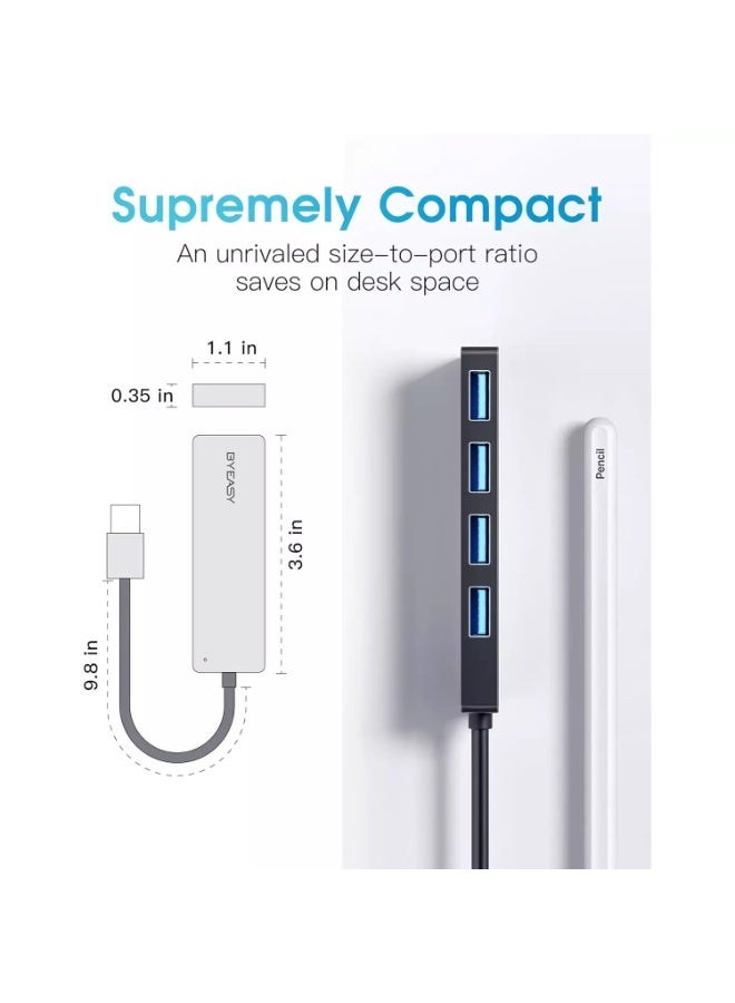 BYEASY USB Hub, USB 3.1 C to USB 3.0 Hub with 4 Ports and 2ft Extended Cable, Ultra Slim Portable USB Splitter for MacBook, Mac Pro/Mini, iMac, Ps4, PS5, Surface Pro,Flash Drive, Samsung - Image 3