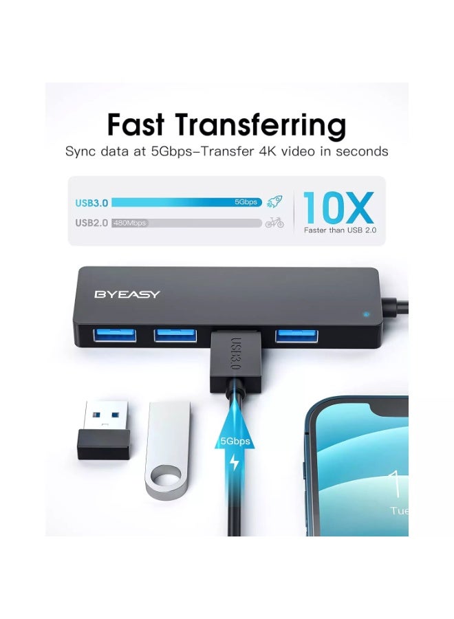 BYEASY USB Hub, USB 3.1 C to USB 3.0 Hub with 4 Ports and 2ft Extended Cable, Ultra Slim Portable USB Splitter for MacBook, Mac Pro/Mini, iMac, Ps4, PS5, Surface Pro,Flash Drive, Samsung - Image 2
