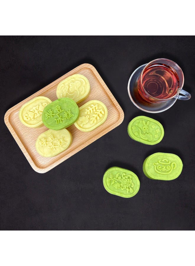 Moon Cake Mold Household Green Bean Cake Pastry Model Printing Tool Chinese Style Hand Pressure Cake Mold Baking Tool-Color:Three-dimensional Mold Life Love 50g One Mold Five Pieces  - Image 3