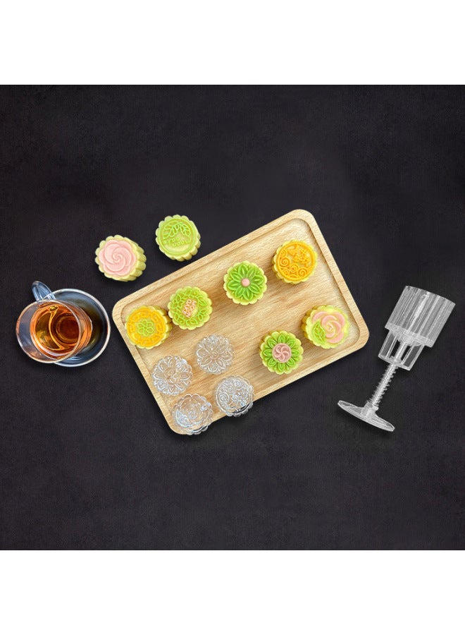 Moon Cake Mold Household Green Bean Cake Pastry Model Printing Tool Chinese Style Hand Pressure Cake Mold Baking Tool-Color:Three-dimensional Mold Life Love 50g One Mold Five Pieces  - Image 4