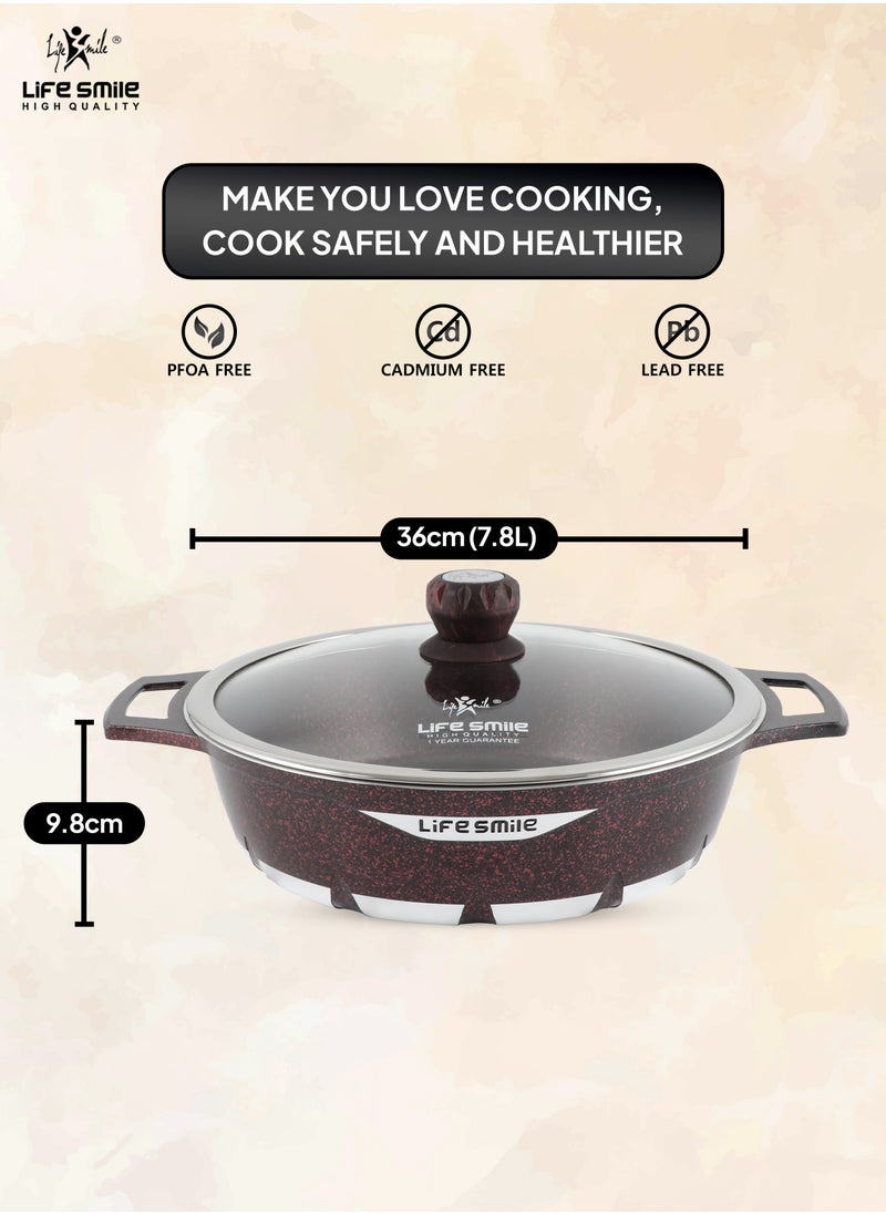 Life Smile LIFE SMILE Shallow Pot with Lid | Multi Layer Non Stick Granite Coating 100% PFOA FREE | Oven Safe Frying Pan | Easy To Clean | Scratch Resistant (36 CM (7.8 Liters), Black)  - Image 3