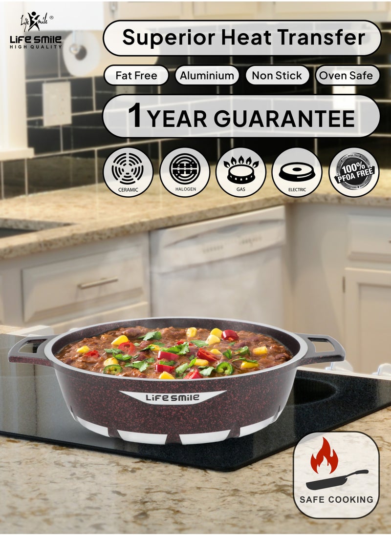Life Smile - LIFE SMILE Shallow Pot with Lid | Multi Layer Non Stick Granite Coating 100% PFOA FREE | Oven Safe Frying Pan | Easy To Clean | Scratch Resistant (36 CM (7.8 Liters), Black) - Image 1