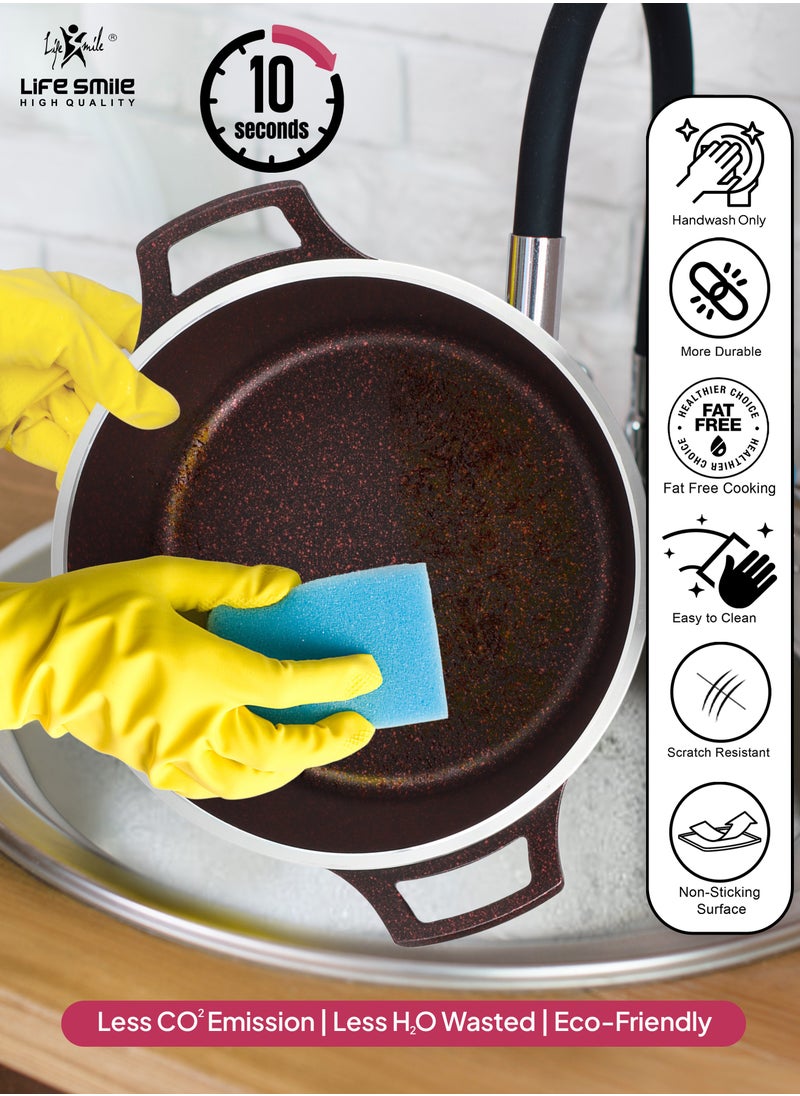 Life Smile - LIFE SMILE Shallow Pot with Lid | Multi Layer Non Stick Granite Coating 100% PFOA FREE | Oven Safe Frying Pan | Easy To Clean | Scratch Resistant (36 CM (7.8 Liters), Black) - Image 1