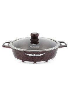 LIFE SMILE Shallow Pot with Lid | Multi Layer Non Stick Granite Coating 100% PFOA FREE | Oven Safe Frying Pan | Easy To Clean | Scratch Resistant (36 CM (7.8 Liters), Black)