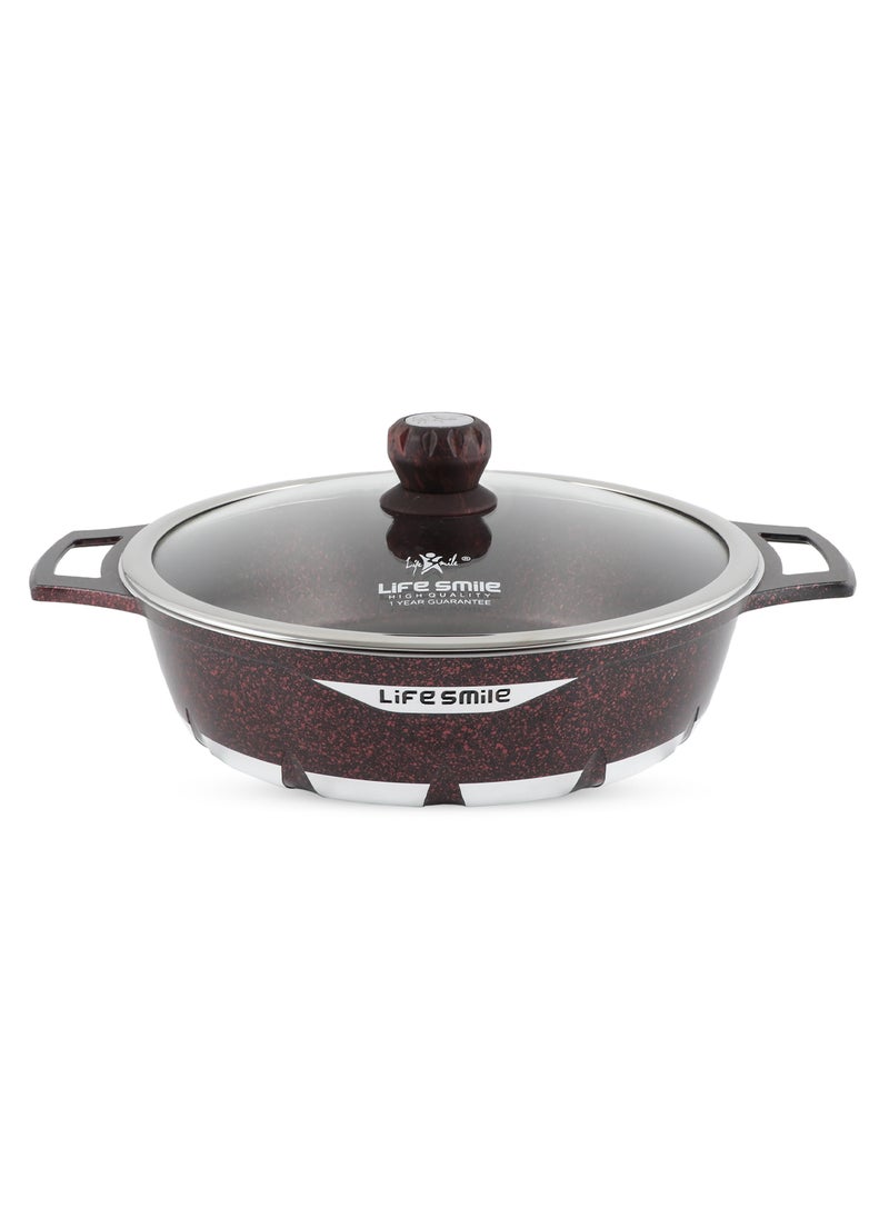 Life Smile LIFE SMILE Shallow Pot with Lid | Multi Layer Non Stick Granite Coating 100% PFOA FREE | Oven Safe Frying Pan | Easy To Clean | Scratch Resistant (36 CM (7.8 Liters), Black)  - Image 1