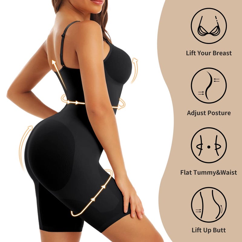 EUYZOU Shapewear Bodysuit for Women Tummy Control - Butt Lifting Fajas Full Body Shaper Seamless Thigh Slimmer Shorts - Black XS/S - Image 4