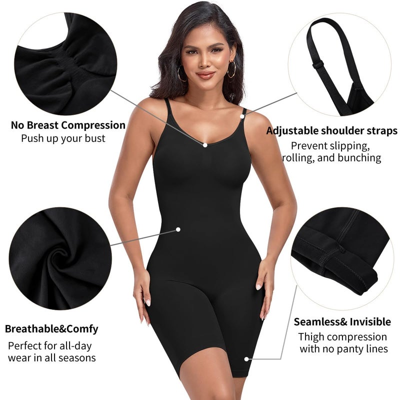 EUYZOU Shapewear Bodysuit for Women Tummy Control - Butt Lifting Fajas Full Body Shaper Seamless Thigh Slimmer Shorts - Black XS/S - Image 3