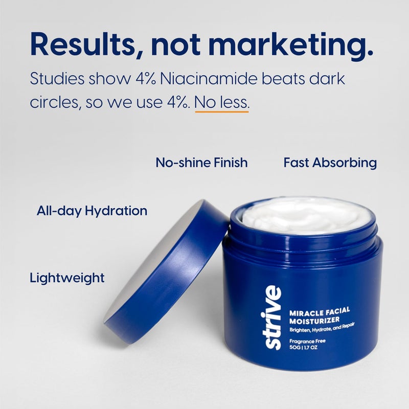 Strive Mens Face Moisturizer, Dark Circle Brightening, Anti Aging Mens Face Lotion with 4% Niacinamide+, Hyaluronic Acid & Ceramides, Hydrating Fragrance Free Skin Care Face Cream - 1.7 fl oz. - Image 4