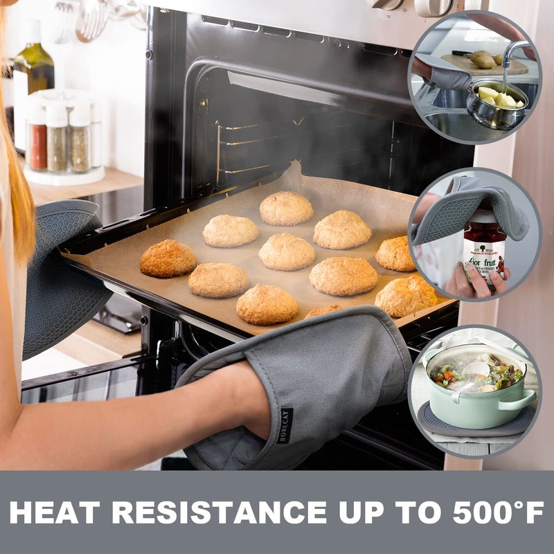 rorecay 2-Pack Silicone Pot Holders for Kitchen Heat Resistant up to 500Â°F, Non-Slip Large Hot Pads with Pocket, Quilted Liner Trivets for Countertops Hot Pots and Pans (Gray) - Image 2
