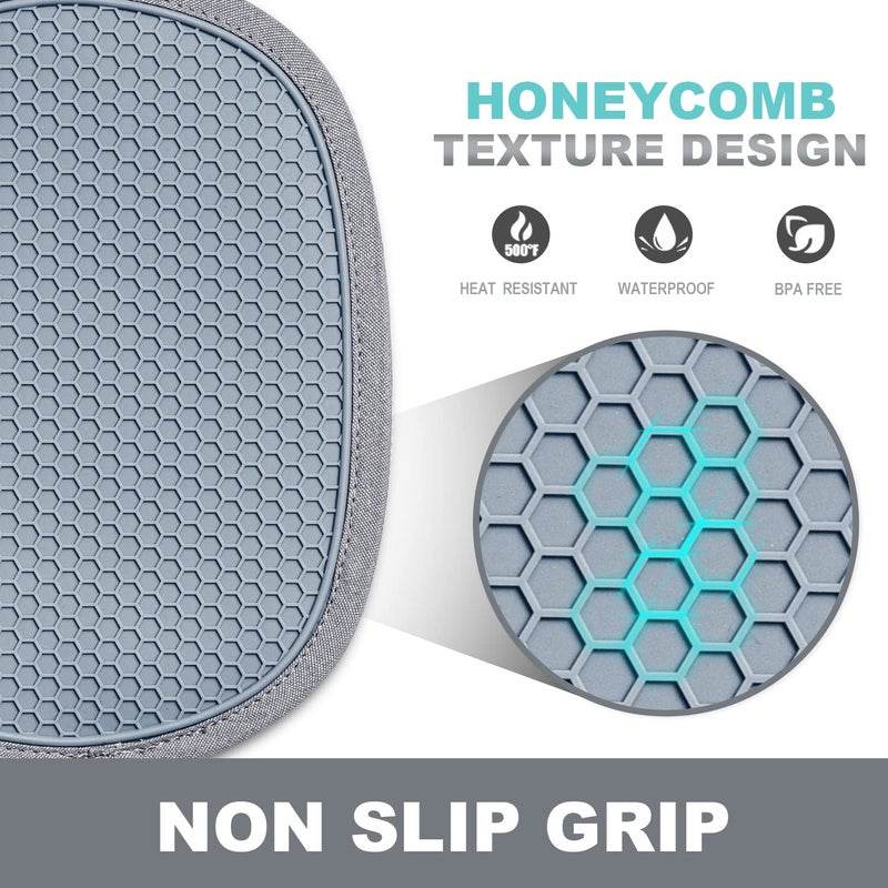 rorecay 2-Pack Silicone Pot Holders for Kitchen Heat Resistant up to 500Â°F, Non-Slip Large Hot Pads with Pocket, Quilted Liner Trivets for Countertops Hot Pots and Pans (Gray) - Image 3