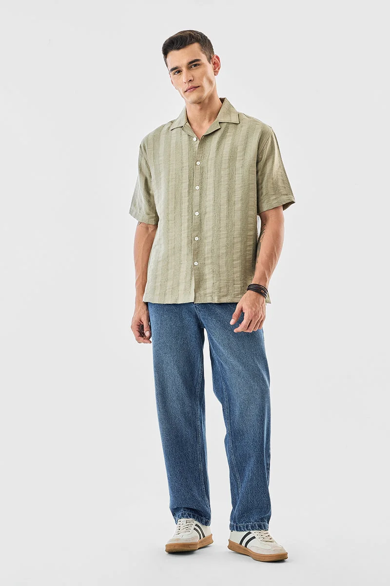 Snitch Olive Box Fit Textured Stripes Shirt for Men | Best Price UAE