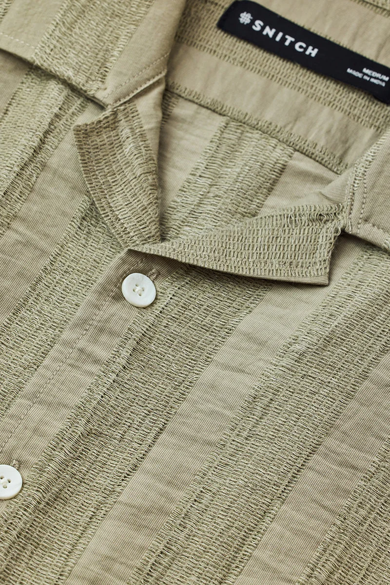 Snitch Olive Box Fit Textured Stripes Shirt for Men | Best Price UAE