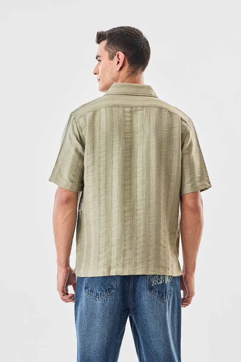 Snitch Olive Box Fit Textured Stripes Shirt for Men | Best Price UAE