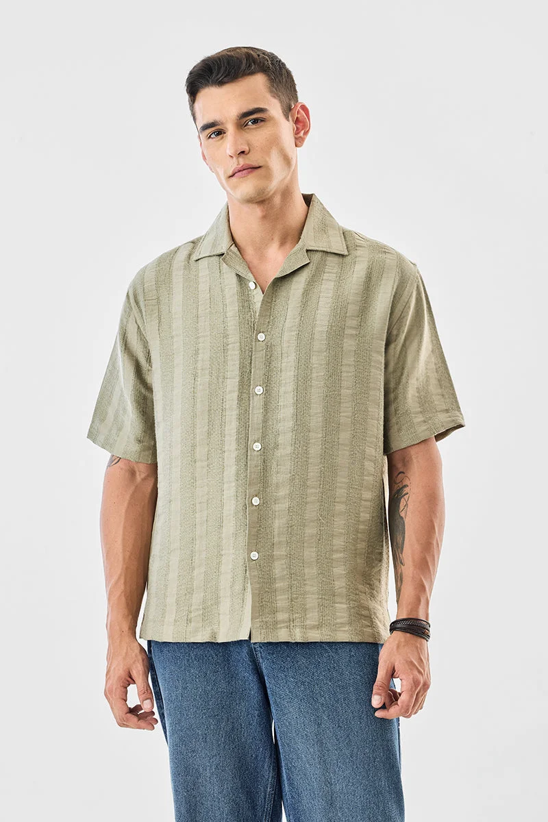 SNITCH Box Fit Textured Stripes Shirt