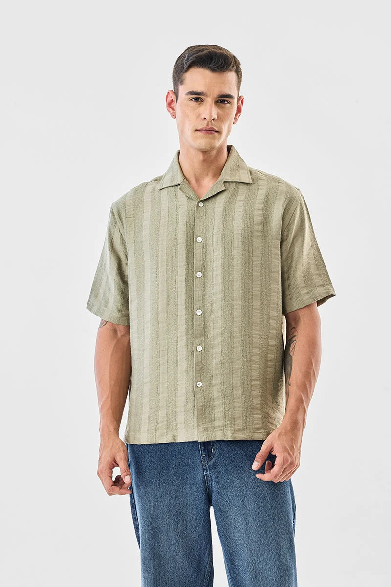 Snitch Olive Box Fit Textured Stripes Shirt for Men | Best Price UAE