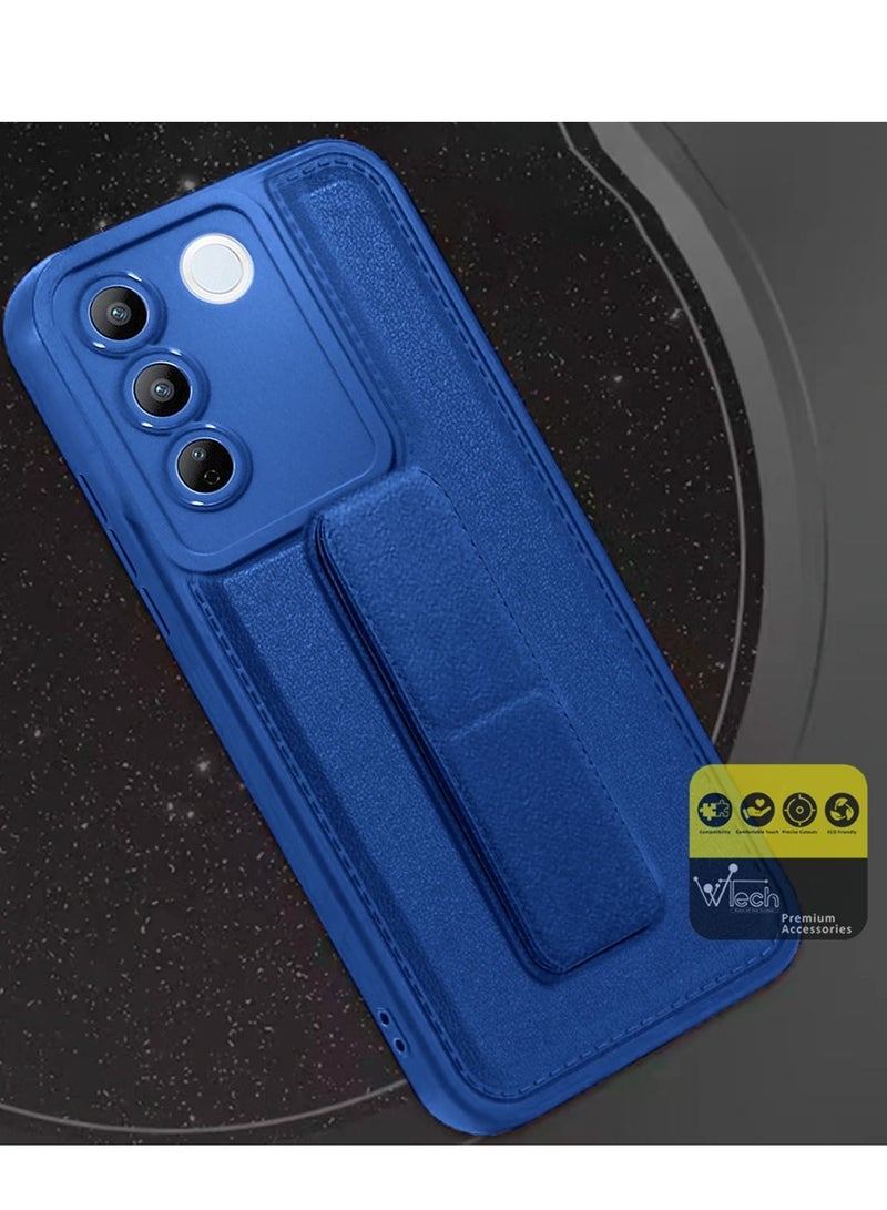 دبليو تيك قبضة يد قابلة للطي مع حزام معصم قبضة الإصبع مع قطعة حديد مدمجة غطاء حامل سيارة مغناطيسي لهاتف Vivo V27 5G 2023 أزرق كحلي - Image 5