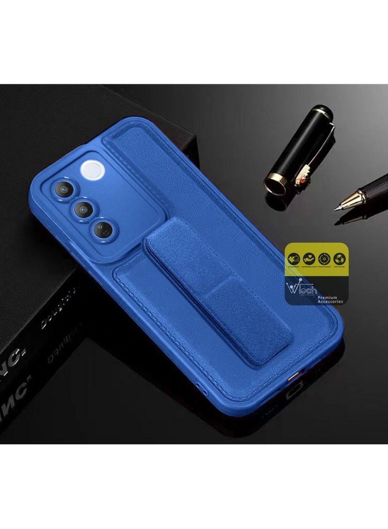 دبليو تيك قبضة يد قابلة للطي مع حزام معصم قبضة الإصبع مع قطعة حديد مدمجة غطاء حامل سيارة مغناطيسي لهاتف Vivo V27 5G 2023 أزرق كحلي - Image 2