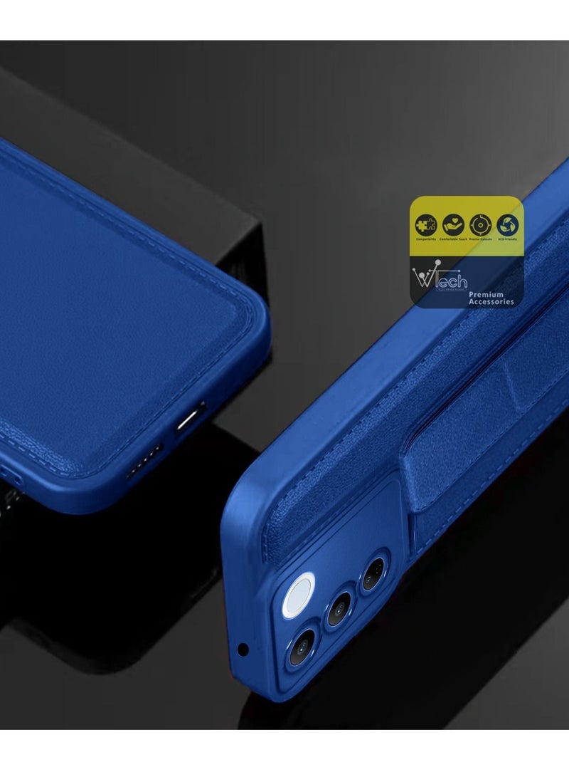 دبليو تيك قبضة يد قابلة للطي مع حزام معصم قبضة الإصبع مع قطعة حديد مدمجة غطاء حامل سيارة مغناطيسي لهاتف Vivo V27 5G 2023 أزرق كحلي - Image 3