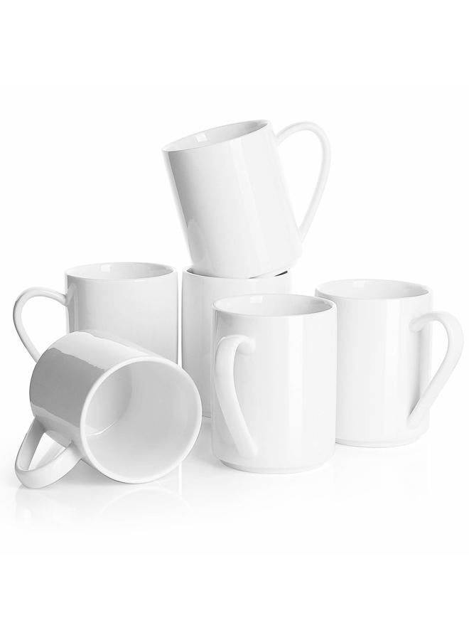Sweese White Coffee Mug, Porcelain 11 Oz Coffee Mugs Set of 6, Ceramic Coffee Cups with Handle for Coffee, Tea, Cocoa, Cappuccino, Latte and Mulled Drinks - Image 1