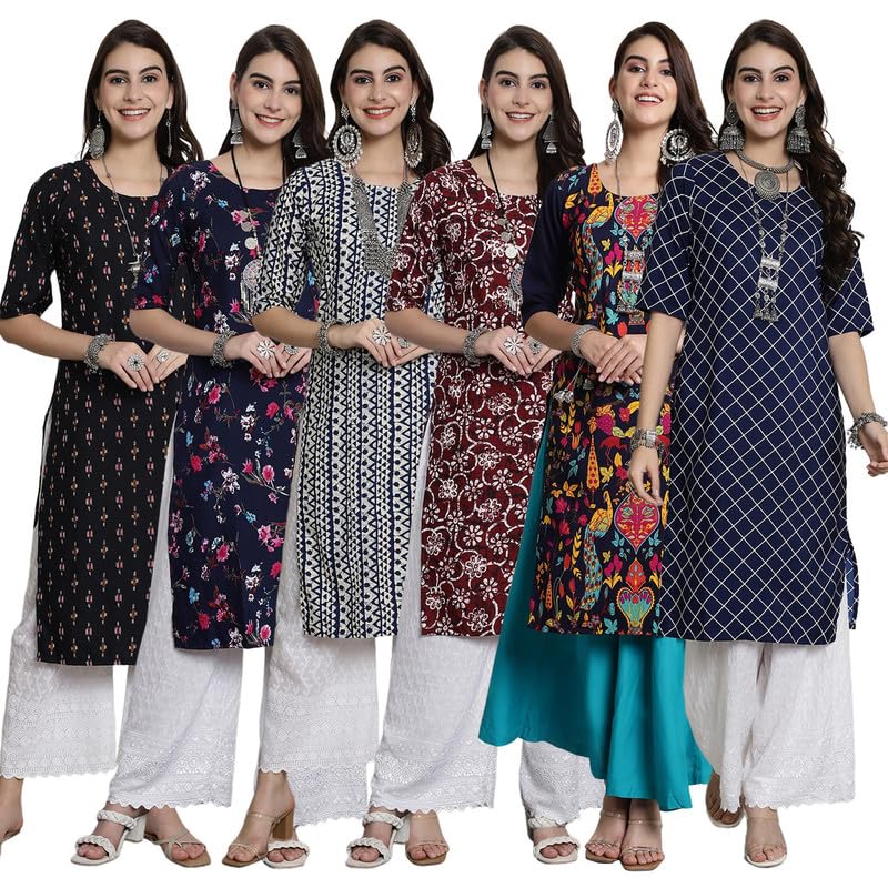 Tee Projekt Crepe Verstaile Straight Printed Kurti for Women's ll Casual Wear Kurti (Pack of 6) - Image 1