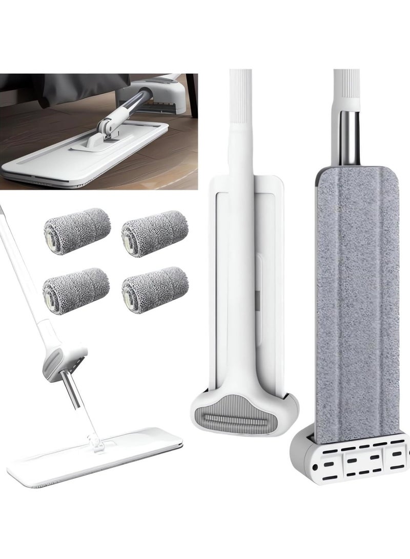 Hands-Free Self-Washing Flat Mop with 4 Pcs Washable Pads, Magic Flat Squeeze Mop Cleaning Mop, Self Wringing Flat Mop Microfiber Dust Mop for Floor Cleaning Self Squeezing Mop, Microfiber Dust Flat Cleaning Kitchen Mops for Floor Wall Window Car Cleaning - Image 1