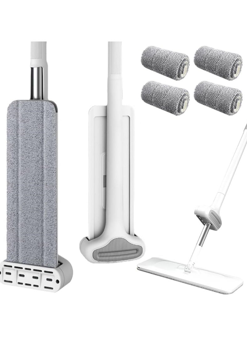 Hands-Free Self-Washing Flat Mop with 4 Pcs Washable Pads, Magic Flat Squeeze Mop Cleaning Mop, Self Wringing Flat Mop Microfiber Dust Mop for Floor Cleaning Self Squeezing Mop, Microfiber Dust Flat Cleaning Kitchen Mops for Floor Wall Window Car Cleaning - Image 2