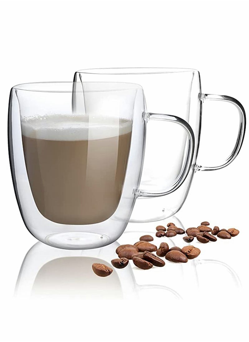 Y&D Coffee Mugs 15 oz Double Walled Insulated Glass Set Clear Cup with Handle Glass Cappuccino Cups Tea Cups Latte Cups Beverage Glasses(1 PCS)  - Image 1