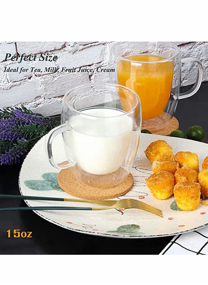 Y&D Coffee Mugs 15 oz Double Walled Insulated Glass Set Clear Cup with Handle Glass Cappuccino Cups Tea Cups Latte Cups Beverage Glasses(1 PCS)  - Image 4
