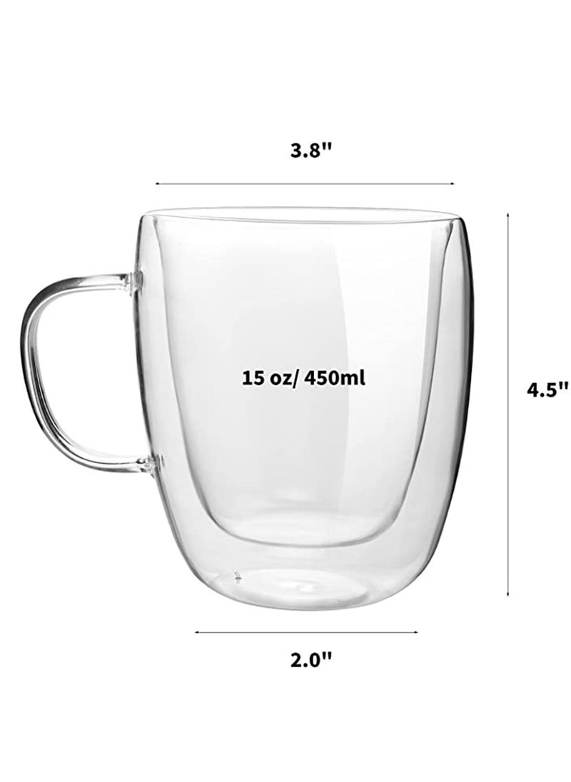 Y&D Coffee Mugs 15 oz Double Walled Insulated Glass Set Clear Cup with Handle Glass Cappuccino Cups Tea Cups Latte Cups Beverage Glasses(1 PCS)  - Image 2