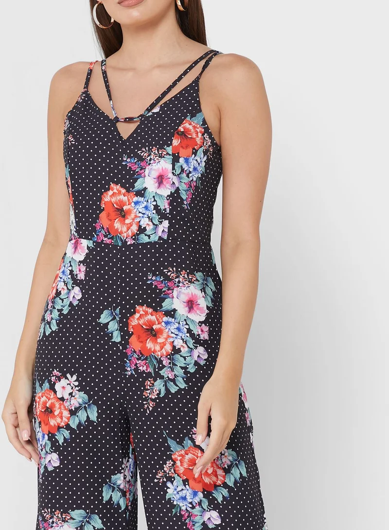 boohoo Floral Print Wide Leg Jumpsuit