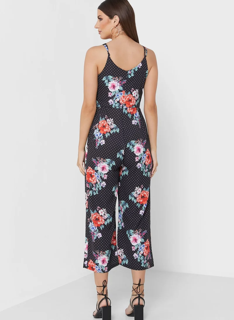 boohoo Floral Print Wide Leg Jumpsuit