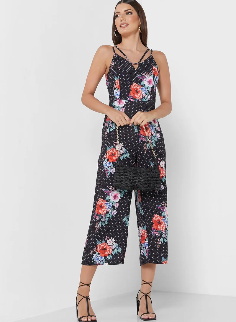 boohoo Floral Print Wide Leg Jumpsuit